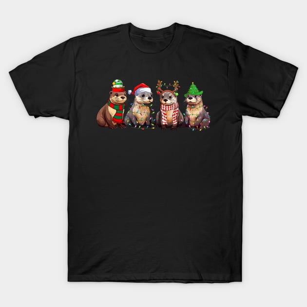 Cute Otter Christmas Pajama Funny Xmas Lights Animals Lover T-Shirt by rivkazachariah